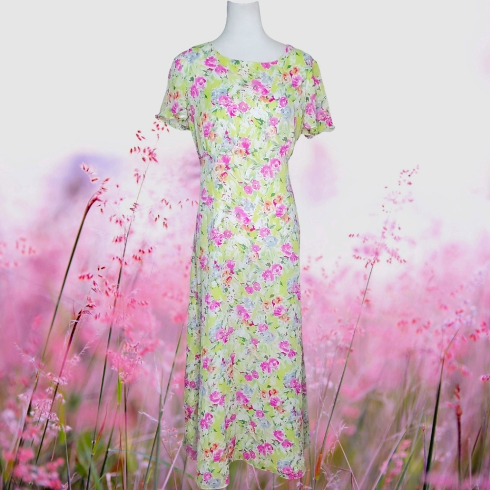 Coldwater Creek Elegant Spring Flower Print Lightweight Maxi Dress